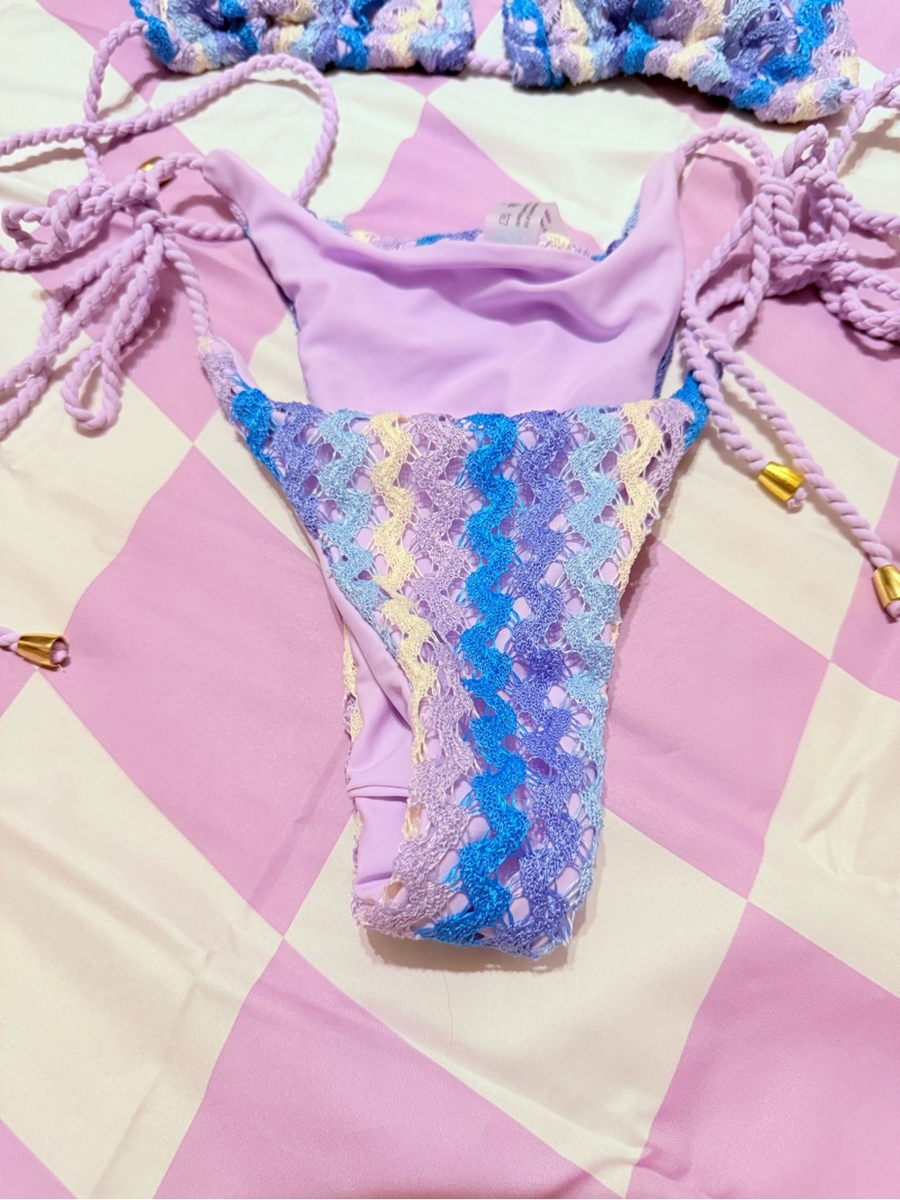 Lavender Multicolor Zigzag Crochet Bikini Set Size Small - Picture 5 of 9